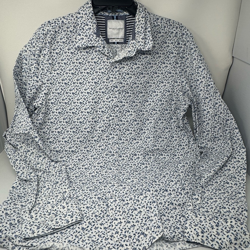 Denim & Flower White and Blue Casual Shirt